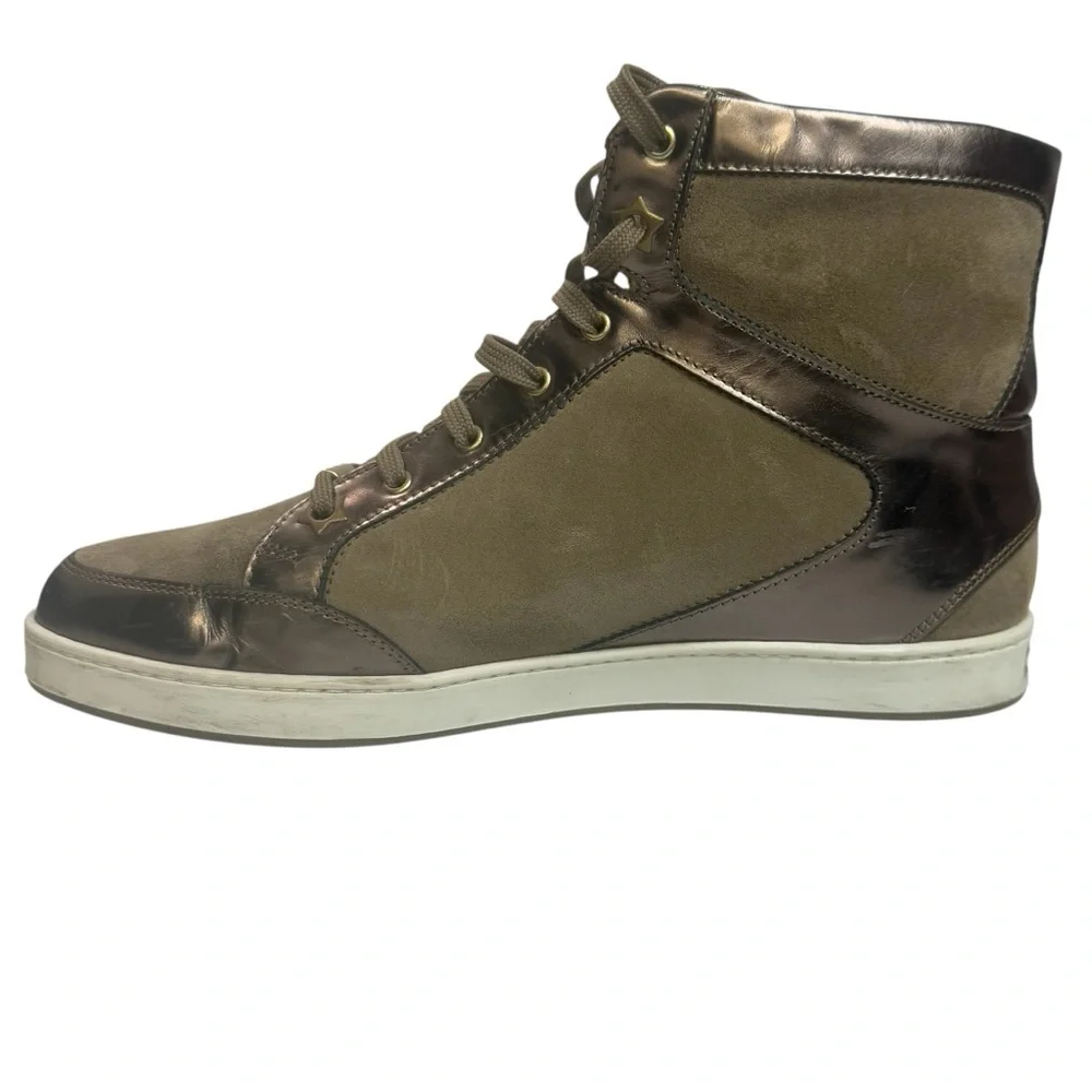 Jimmy Choo Brown and Metallic High-Top Sneakers Size 38 1/2